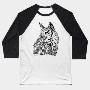 Great Horned Owl Portrait Black and White Baseball T-Shirt